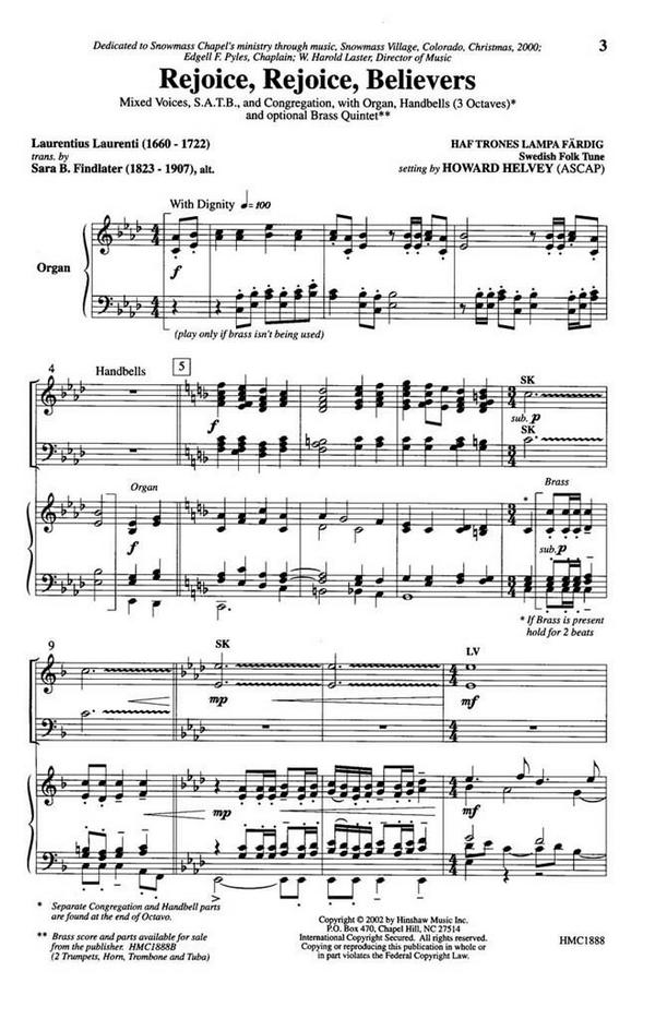 Rejoice, Rejoice Believers&nbsp;&nbsp;SATB, Congregation, Organ&nbsp;&nbsp;Chorpartitur