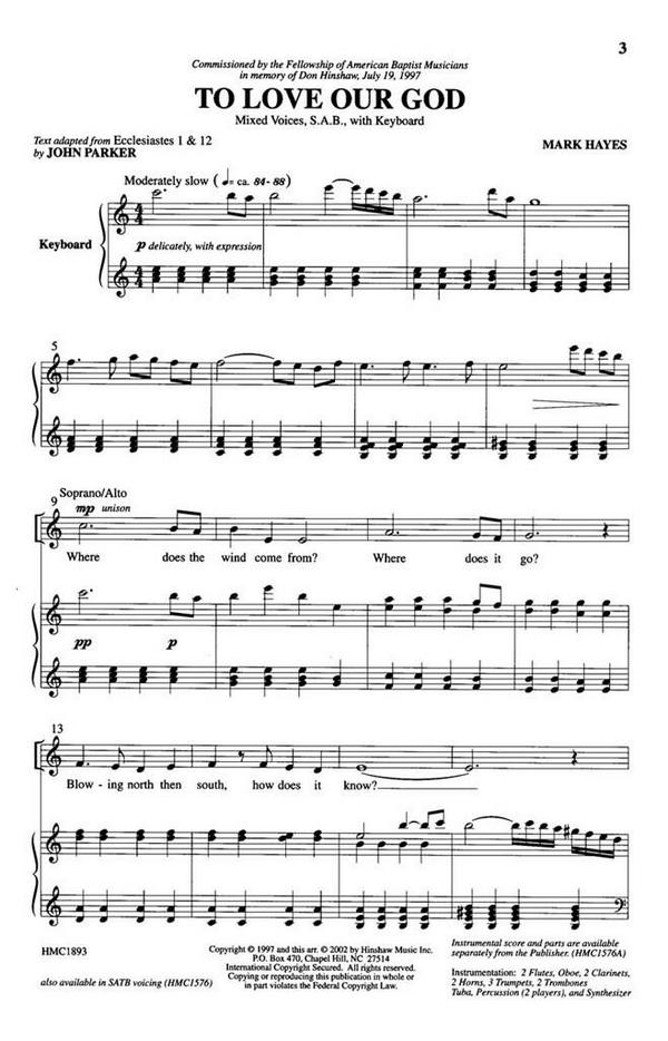 Mark Hayes, To Love Our God&nbsp;&nbsp;SAB and Keyboard&nbsp;&nbsp;Chorpartitur