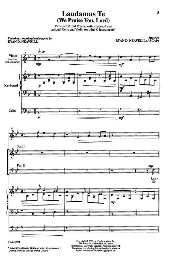 Ryan D. Neaveill, Laudamus Te&nbsp;&nbsp;2-Part Choir and Keyboard&nbsp;&nbsp;Chorpartitur