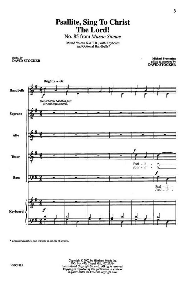 Michael Praetorius, Psallite, Sing To Christ The Lord&nbsp;&nbsp;SATB and Keyboard&nbsp;&nbsp;Chorpartitur