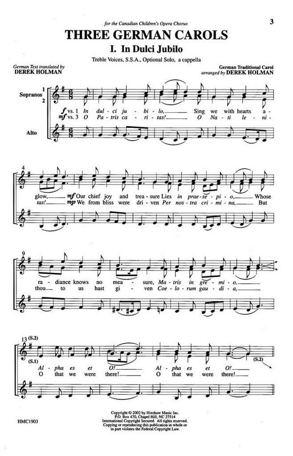 Three German Carols&nbsp;&nbsp;SSA a Cappella&nbsp;&nbsp;Chorpartitur