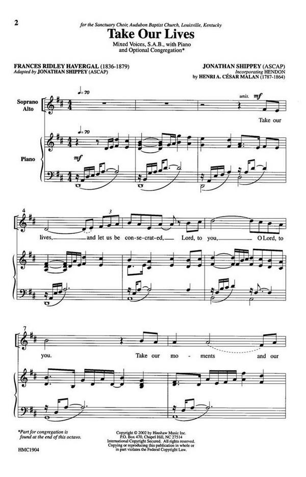 Jonathan Shippey, Take Our Lives&nbsp;&nbsp;SAB, Piano&nbsp;&nbsp;Chorpartitur