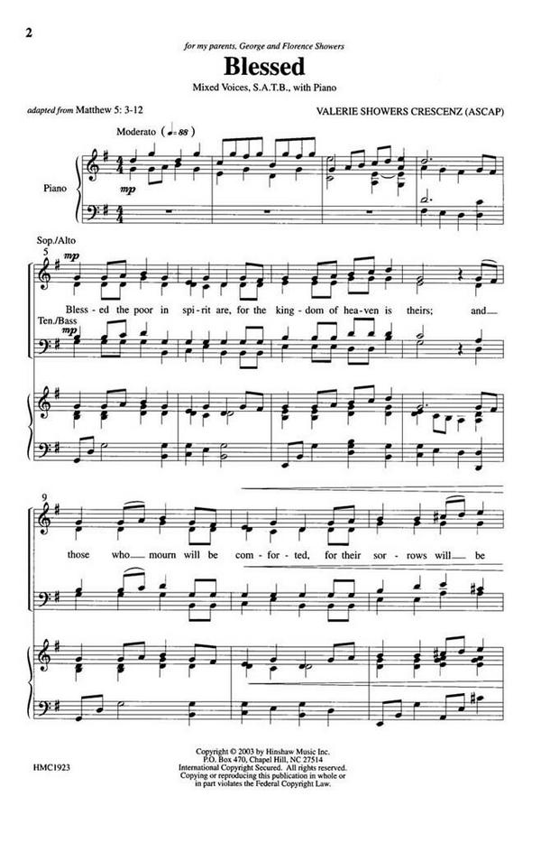 Valerie J. Crescenz, Blessed&nbsp;&nbsp;SATB, Piano&nbsp;&nbsp;Chorpartitur