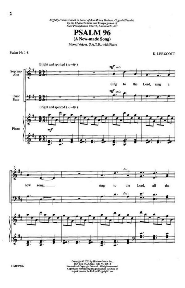 K. Lee Scott, Psalm 96 (A New-Made Song)&nbsp;&nbsp;SATB, Piano&nbsp;&nbsp;Chorpartitur
