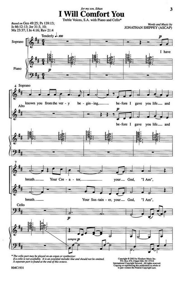 Jonathan Shippey, I Will Comfort You&nbsp;&nbsp;SA,&nbsp;&nbsp;Chorpartitur