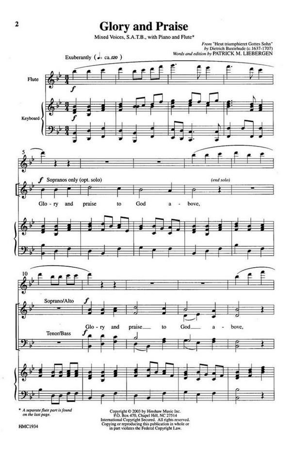 Dietrich Buxtehude, Glory And Praise&nbsp;&nbsp;SATB, Keyboard, Optional Flute&nbsp;&nbsp;Chorpartitur