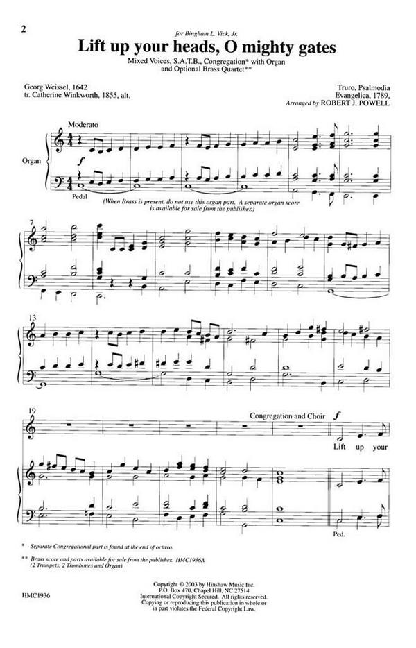 Lift Up Your Heads, O Mighty Gates&nbsp;&nbsp;SATB, Congregation, Organ&nbsp;&nbsp;Chorpartitur