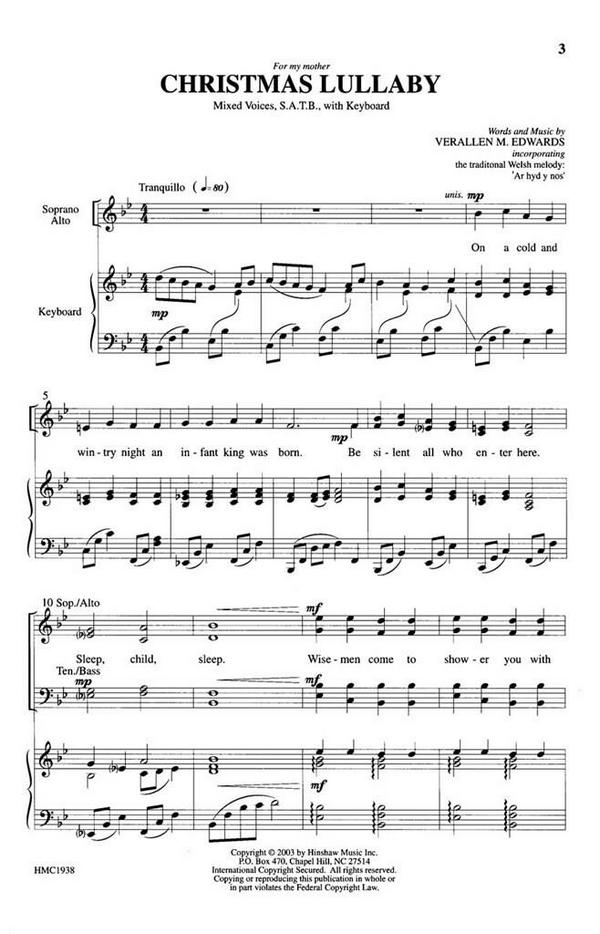 Verallen Edwards, Christmas Lullaby&nbsp;&nbsp;SATB and Keyboard&nbsp;&nbsp;Chorpartitur