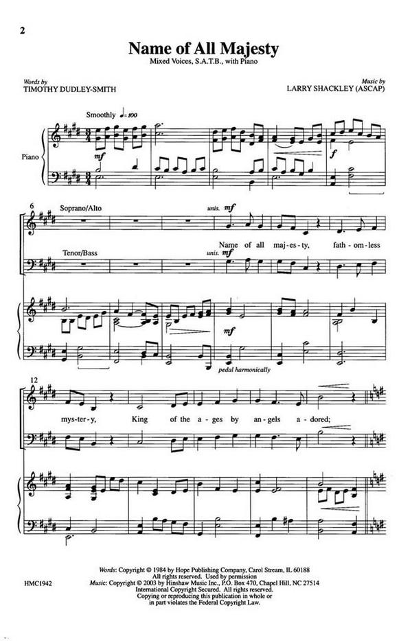 Larry Shackley, Name Of All Majesty&nbsp;&nbsp;SATB, Piano&nbsp;&nbsp;Chorpartitur