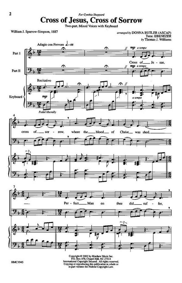 Thomas J. (1890) Williams, Cross Of Jesus, Cross Of Sorrow&nbsp;&nbsp;2-Part Choir and Keyboard&nbsp;&nbsp;Chorpartitur