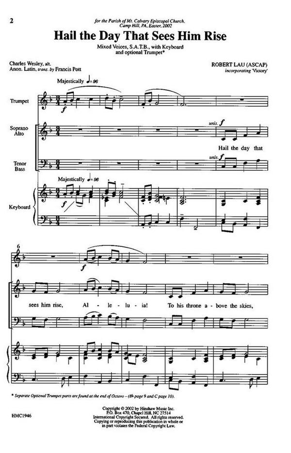 Hail The Day That Sees Him Rise&nbsp;&nbsp;SATB, Keyboard and Optional Trumpet&nbsp;&nbsp;Chorpartitur