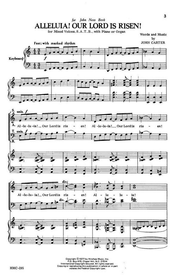 John Carter, Alleluia! Our Lord Is Risen&nbsp;&nbsp;SATB and Keyboard&nbsp;&nbsp;Chorpartitur