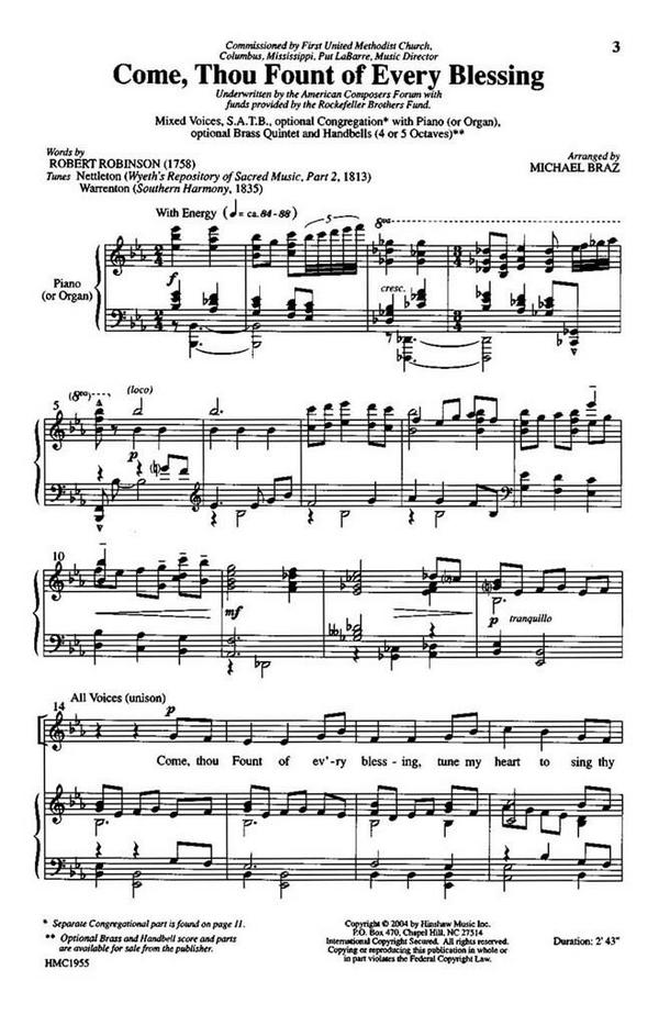 Come Thou Fount Of Every Blessing&nbsp;&nbsp;SATB and Keyboard&nbsp;&nbsp;Chorpartitur