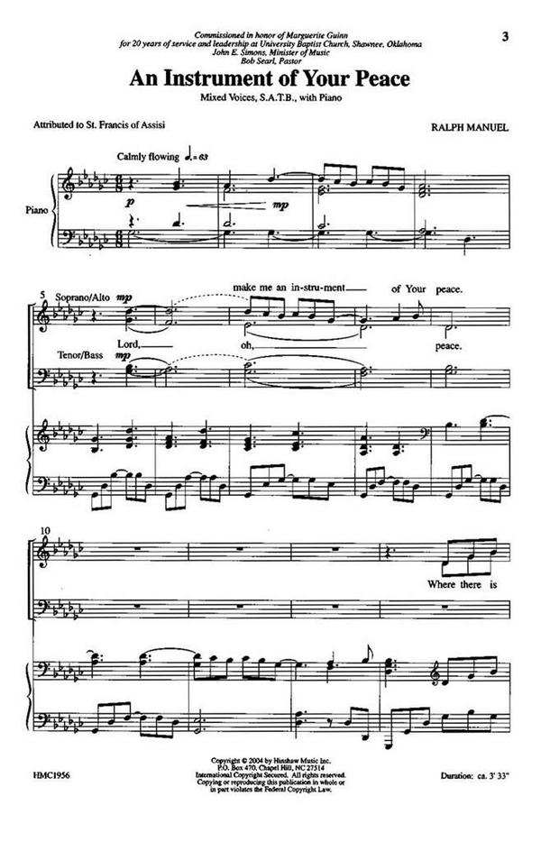 Ralph Manuel, An Instrument Of Your Peace&nbsp;&nbsp;SATB, Piano&nbsp;&nbsp;Chorpartitur
