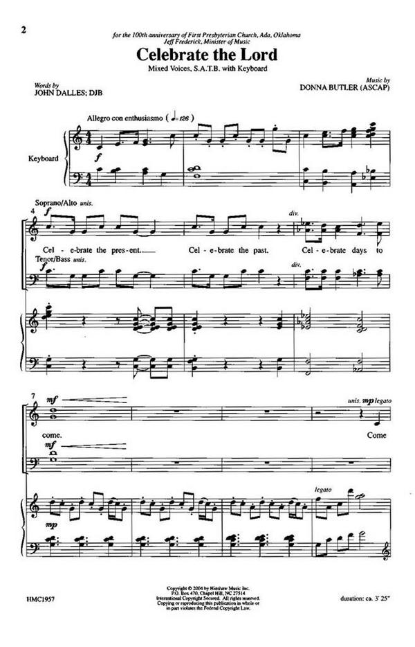 Donna Butler, Celebrate The Lord&nbsp;&nbsp;SATB and Keyboard&nbsp;&nbsp;Chorpartitur