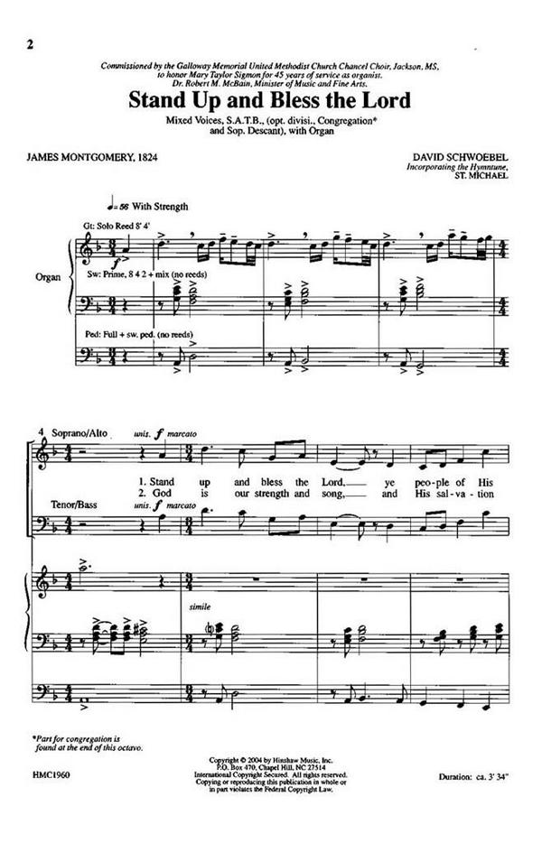 David Schwoebel, Stand Up And Bless The Lord&nbsp;&nbsp;SATB, Congregation, Organ&nbsp;&nbsp;Chorpartitur