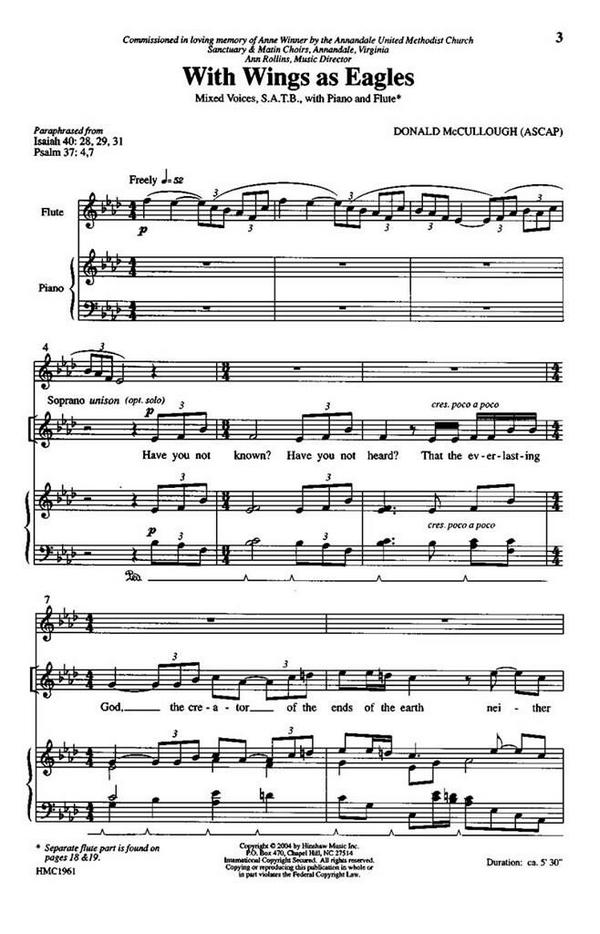 Donald McCullough, With Wings As Eagles&nbsp;&nbsp;SATB, Piano and Flute&nbsp;&nbsp;Chorpartitur