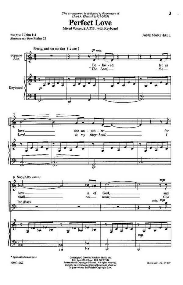 Jane Marshall, Perfect Love&nbsp;&nbsp;SATB and Keyboard&nbsp;&nbsp;Chorpartitur