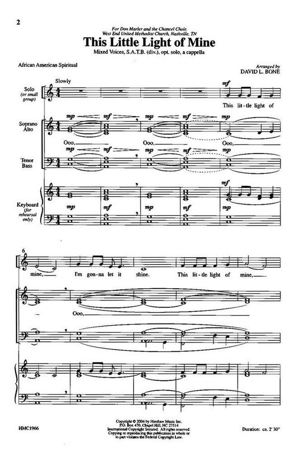 This Little Light Of Mine&nbsp;&nbsp;SATB Divisi a Cappella&nbsp;&nbsp;Chorpartitur