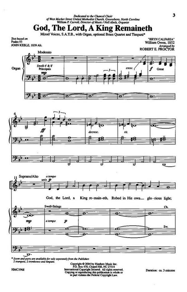 William Owen, God, The Lord, A King Remaineth&nbsp;&nbsp;SATB and Organ&nbsp;&nbsp;Chorpartitur