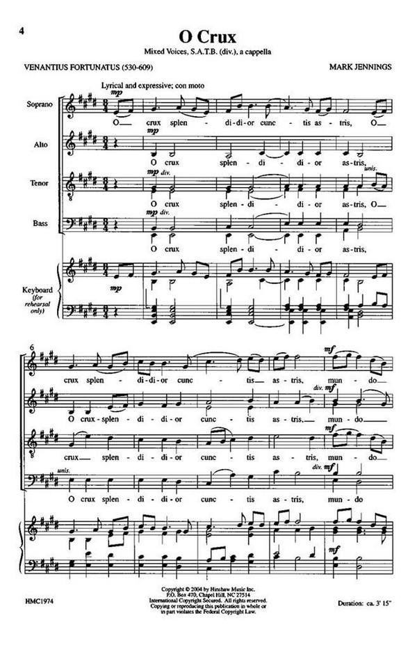 Mark Jennings, O Crux&nbsp;&nbsp;SATB a Cappella&nbsp;&nbsp;Chorpartitur