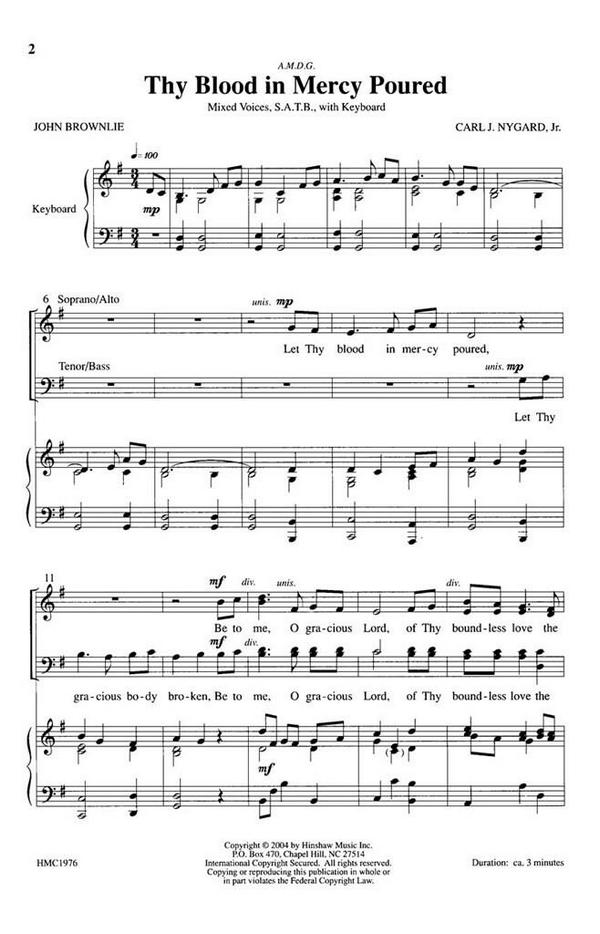 Carl Nygard, Thy Blood In Mercy Poured&nbsp;&nbsp;SATB and Keyboard&nbsp;&nbsp;Chorpartitur