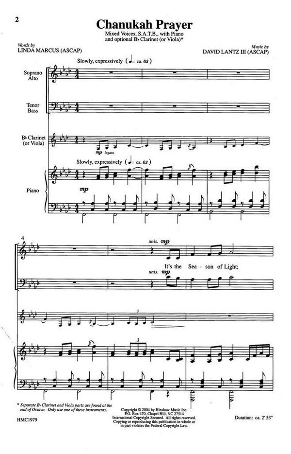 David III Lantz, Chanukah Prayer&nbsp;&nbsp;SATB&nbsp;&nbsp;Chorpartitur