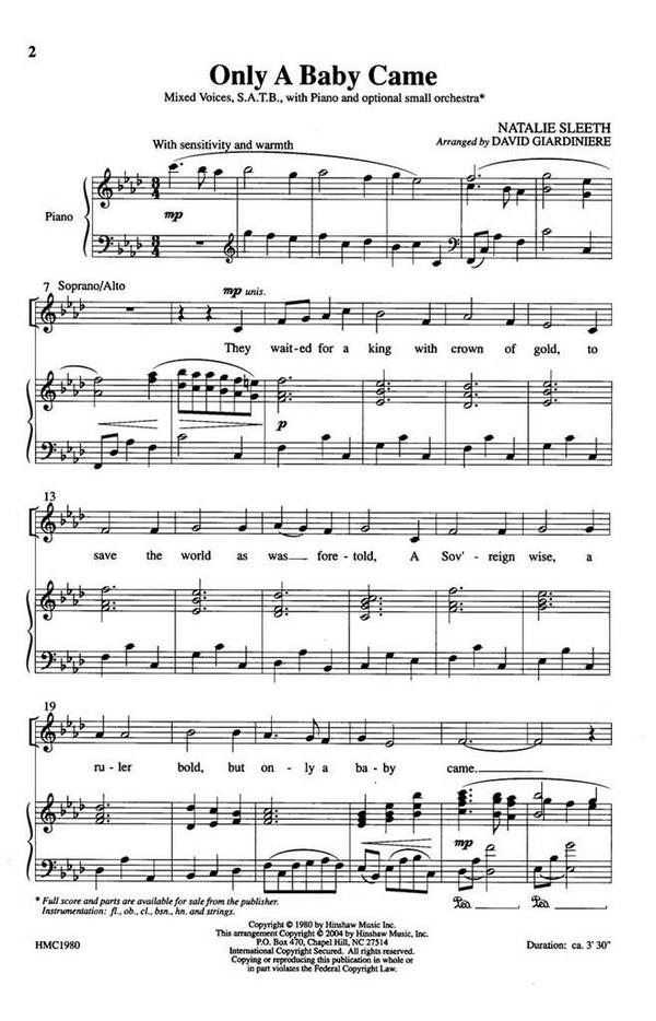 Natalie Sleeth, Only A Baby Came&nbsp;&nbsp;SATB, Piano&nbsp;&nbsp;Chorpartitur