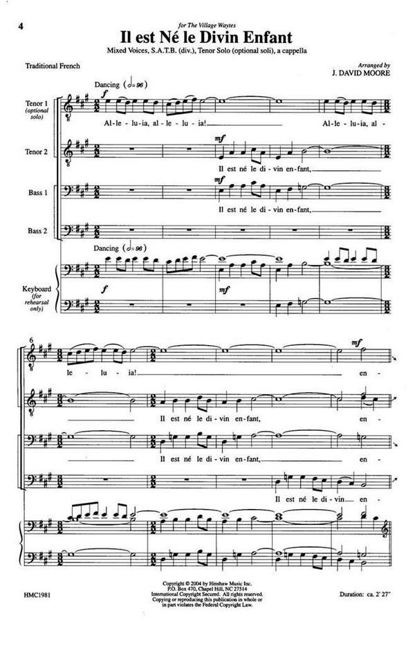 Il Est Ne Le Divin Enfant&nbsp;&nbsp;SATB, Tenor Solo, a Cappella&nbsp;&nbsp;Chorpartitur