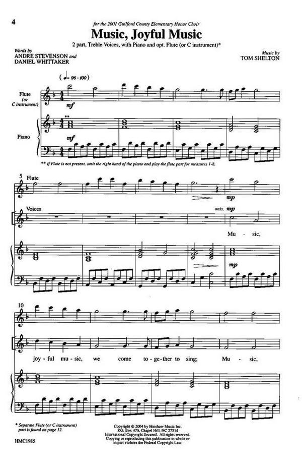 Tom Shelton, Music, Joyful Music&nbsp;&nbsp;2-Part, SA, Piano and Flute&nbsp;&nbsp;Chorpartitur