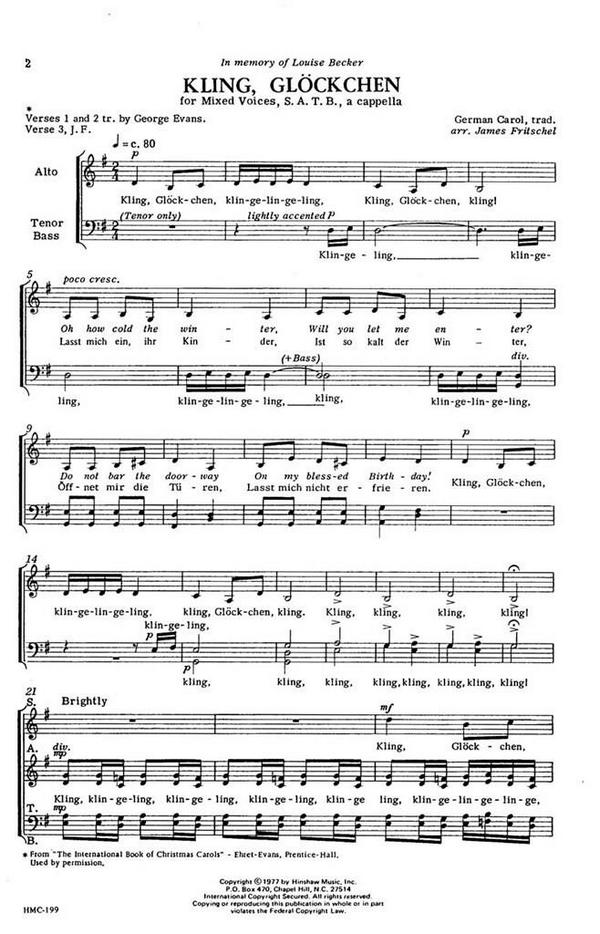 Kling Glockchen&nbsp;&nbsp;SATB a Cappella&nbsp;&nbsp;Chorpartitur