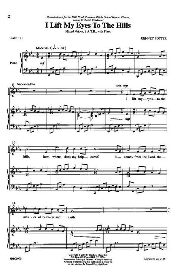 Kenney Potter, I Lift My Eyes To The Hills&nbsp;&nbsp;SATB, Piano&nbsp;&nbsp;Chorpartitur
