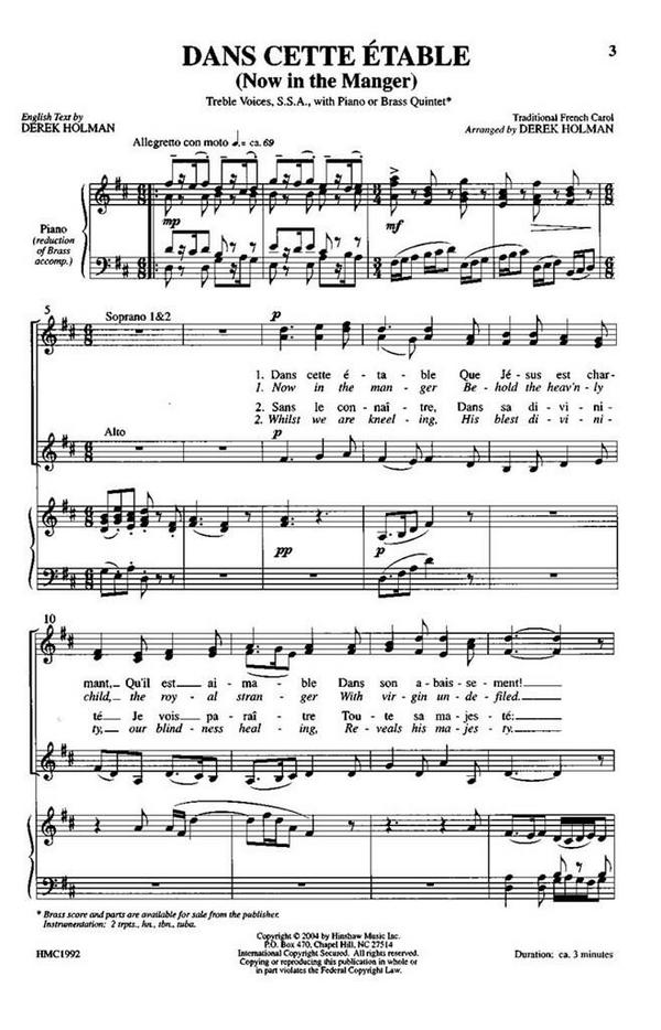 Dans Cette Etable (Now In The Manger)&nbsp;&nbsp;SSA, Piano&nbsp;&nbsp;Chorpartitur