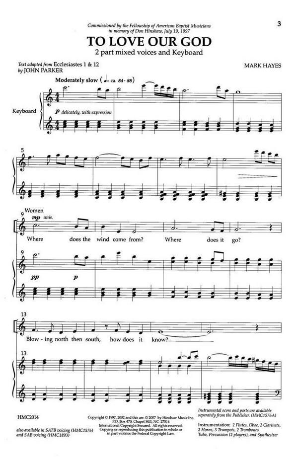 Mark Hayes, To Love Our God&nbsp;&nbsp;2-Part Choir and Keyboard&nbsp;&nbsp;Chorpartitur