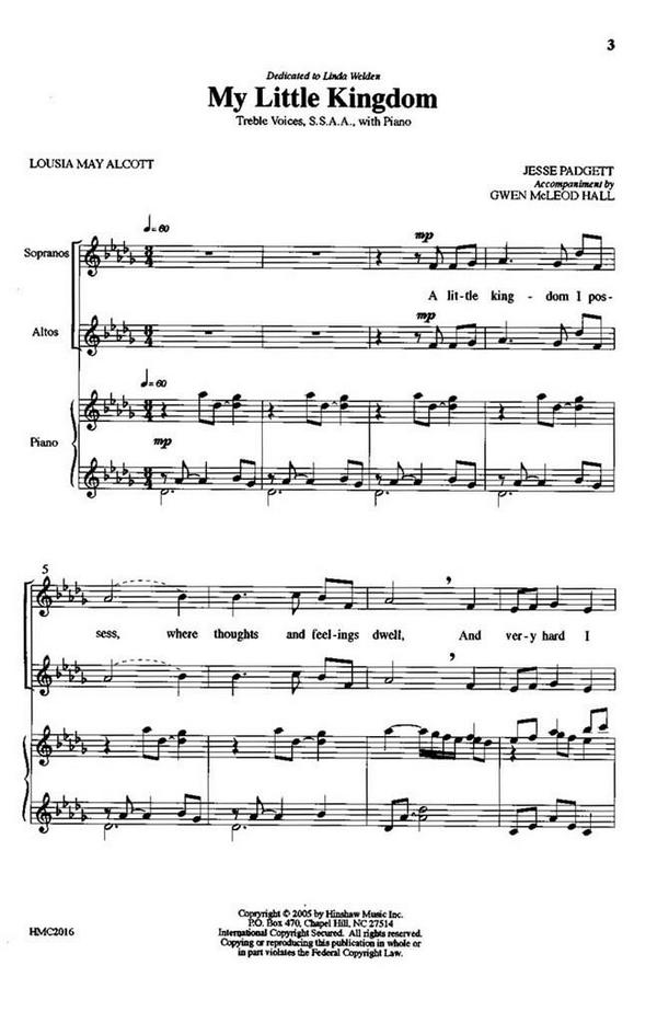 Jesse Padgett, My Little Kingdom&nbsp;&nbsp;SSAA, Piano&nbsp;&nbsp;Chorpartitur