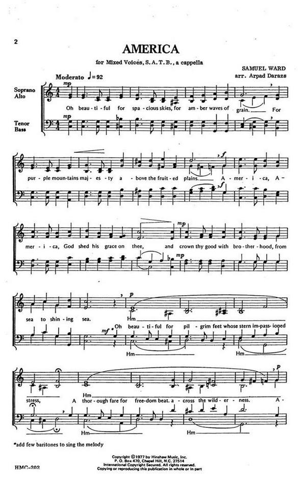 Samuel A. Ward, America&nbsp;&nbsp;SATB a Cappella&nbsp;&nbsp;Chorpartitur