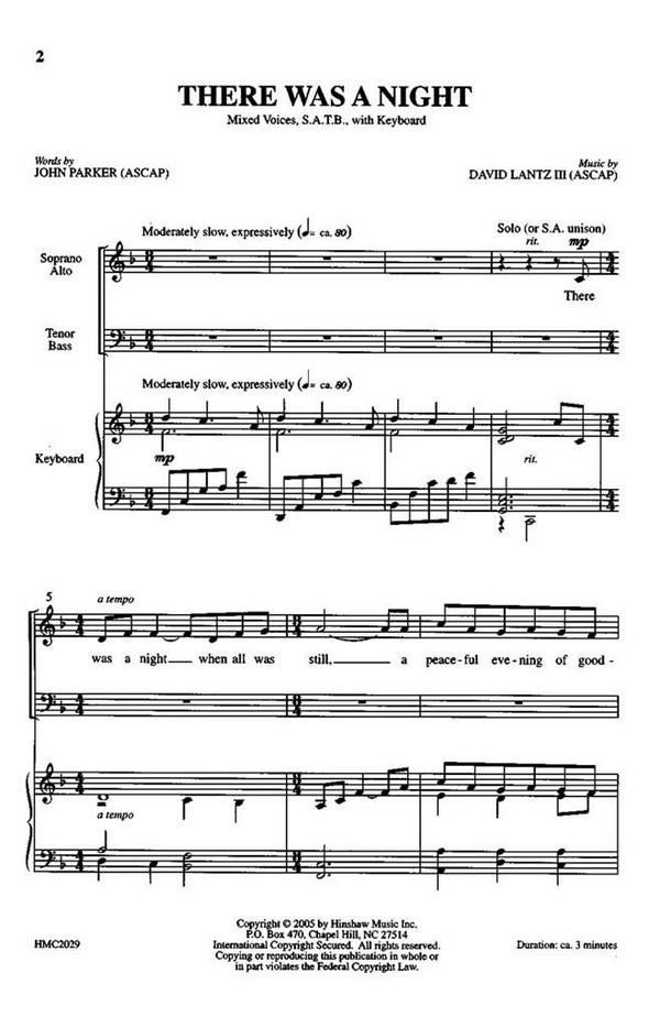 David III Lantz, There Was A Night&nbsp;&nbsp;SATB and Keyboard&nbsp;&nbsp;Chorpartitur