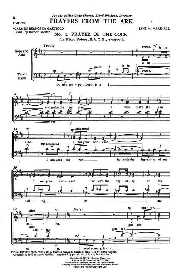 Jane Marshall, Prayers From The Ark&nbsp;&nbsp;SATB a Cappella&nbsp;&nbsp;Chorpartitur