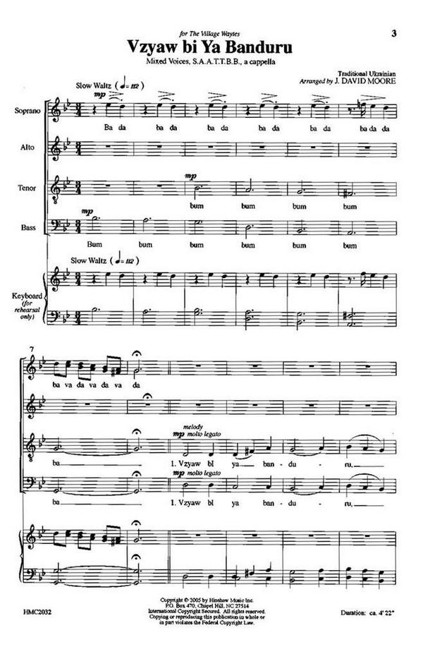 Vzyawbi Ya Banduru&nbsp;&nbsp;SAATTBB, Bass and Tenor Solo, a Cappella&nbsp;&nbsp;Chorpartitur