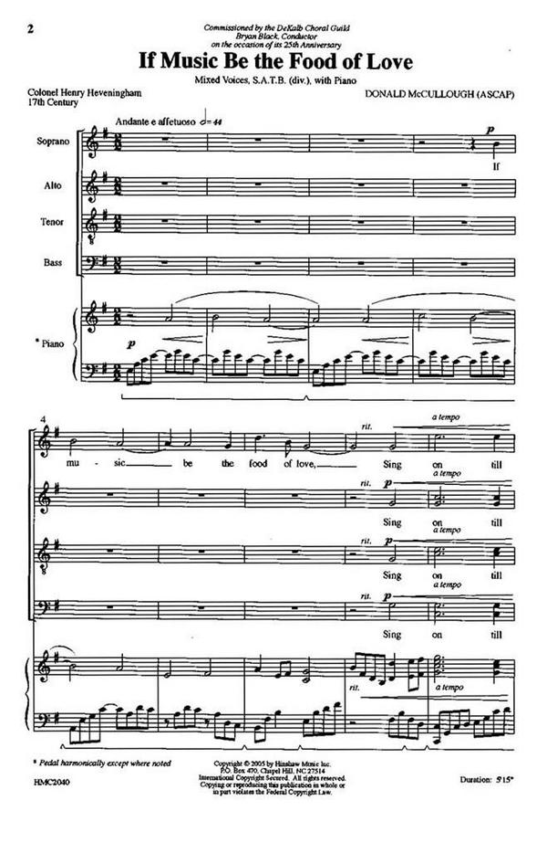 Donald McCullough, If Music Be The Food Of Love&nbsp;&nbsp;SATB and Keyboard&nbsp;&nbsp;Chorpartitur
