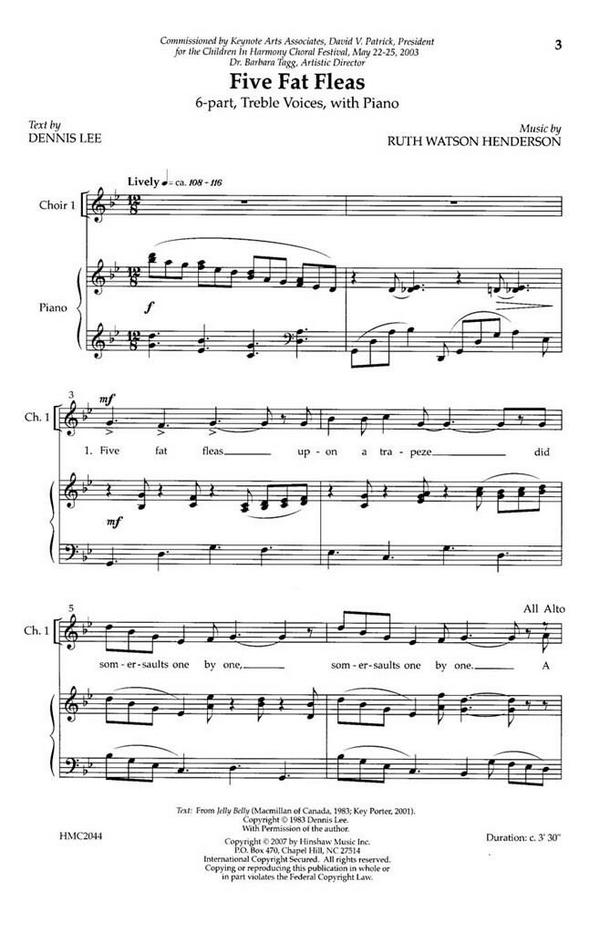 Ruth Watson Henderson, Five Fat Fleas&nbsp;&nbsp;SIX-Part Treble, Piano&nbsp;&nbsp;Chorpartitur