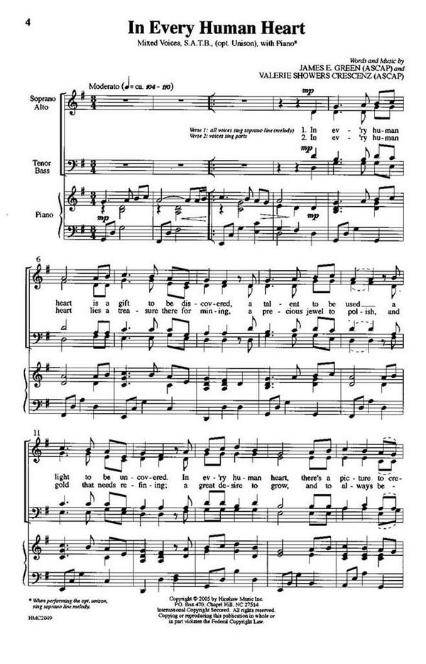James E. Green, In Every Human Heart&nbsp;&nbsp;SATB, Piano&nbsp;&nbsp;Chorpartitur