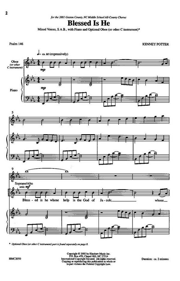 Kenney Potter, Blessed Is He&nbsp;&nbsp;SAB, Piano and Oboe&nbsp;&nbsp;Chorpartitur