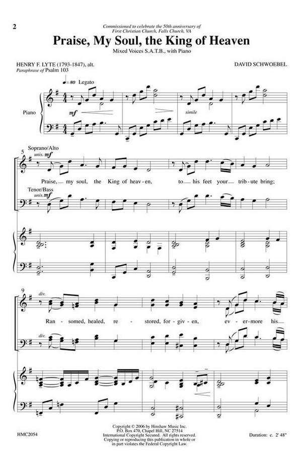 David Schwoebel, Praise My Soul The King Of Heaven&nbsp;&nbsp;SATB, Piano&nbsp;&nbsp;Chorpartitur