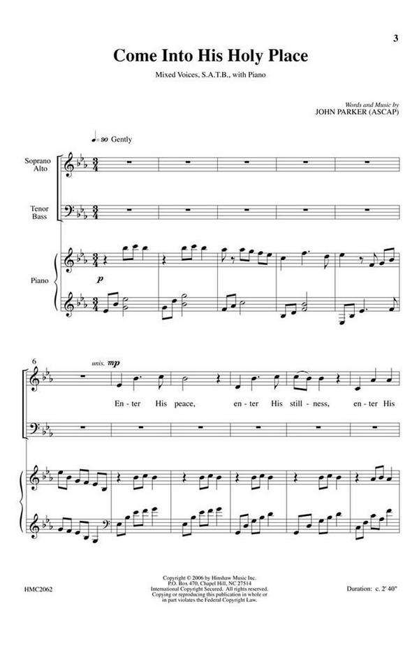 John Parker, Come Into His Holy Place&nbsp;&nbsp;SATB, Piano&nbsp;&nbsp;Chorpartitur