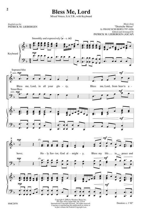 Franz Schubert, Bless Me, Lord&nbsp;&nbsp;SATB and Keyboard&nbsp;&nbsp;Chorpartitur