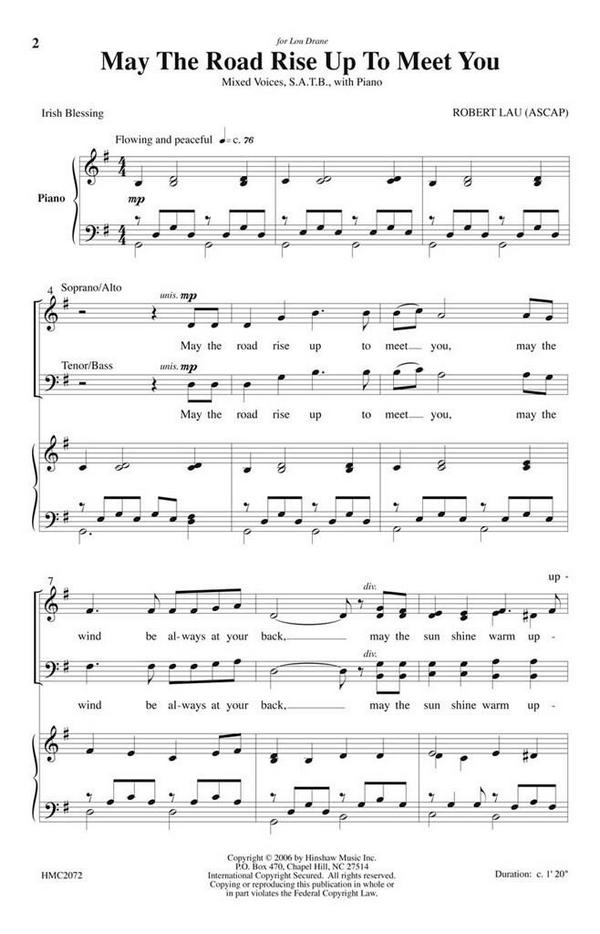 Robert Lau, May The Road Rise Up To Meet You&nbsp;&nbsp;SATB, Piano&nbsp;&nbsp;Chorpartitur