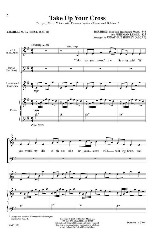 Freeman Lewis, Take Up Your Cross&nbsp;&nbsp;2-Part, Mixed, Piano Or Optional Hammered Dulcimer&nbsp;&nbsp;Chorpartitur