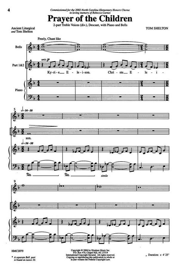 Tom Shelton, Prayer Of The Children&nbsp;&nbsp;2-Part, SA, Piano and Handbells&nbsp;&nbsp;Chorpartitur
