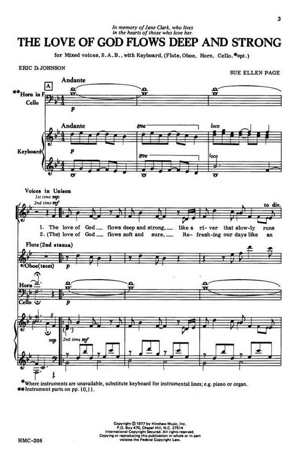 Sue Ellen Page, The Love Of God Flows Deep And Strong&nbsp;&nbsp;SAB and Keyboard&nbsp;&nbsp;Chorpartitur